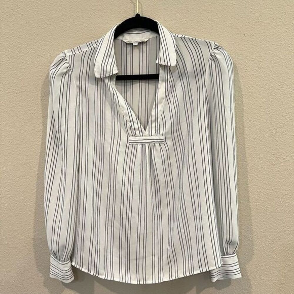Rebecca Minkoff Womens Blouse‎ Simon Size XXS Striped Blouse White V Neck